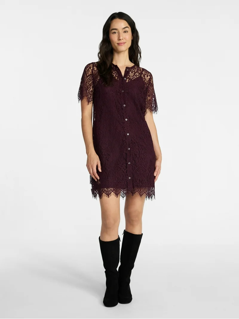 Time and Tru Women's Mini Lace Shirtdress, Sizes XS-XXXL | Walmart (US)