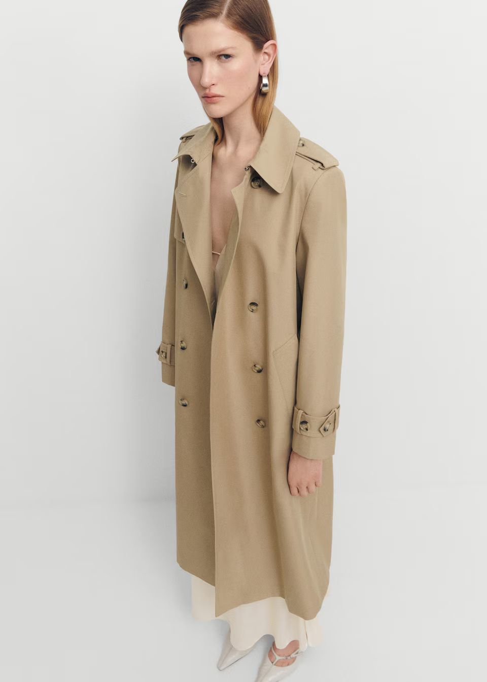 Double-breasted cotton trench coat | MANGO (US)