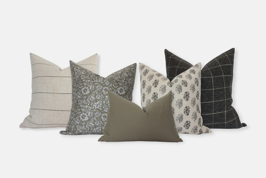 Sofa Pillow Set, Throw Pillows for Couch Green, Modern Pillow Cover Set, Green and Gray Pillows, ... | Etsy (US)