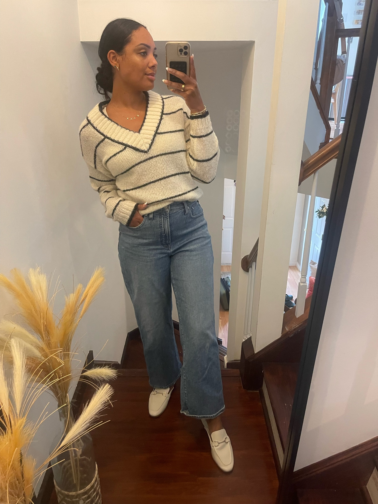 Absolutely loving stripes this fall and this stripe sweater is so cozy! If it is great with these jeans, and these mule flats from target

#LTKSeasonal #LTKshoecrush #LTKfindsunder50