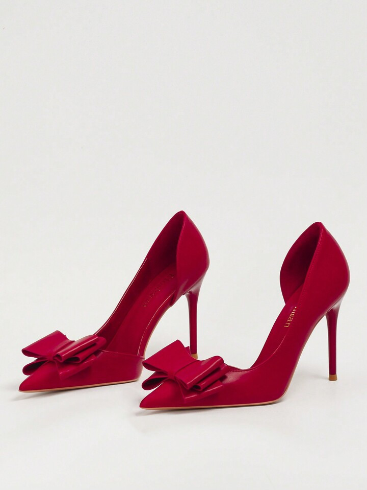 Korean Style Sweet & Lovely Butterfly Knot High Heel, Thin Heel, Shallow Mouth, Pointed Toe, Holl... | SHEIN