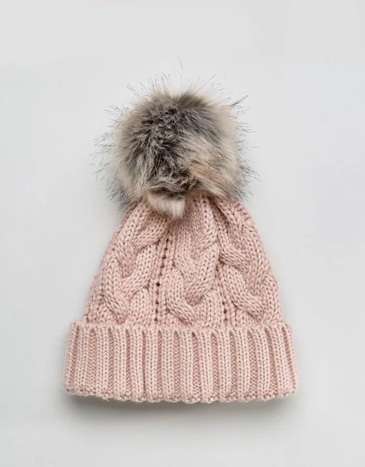 Stitch & Pieces Cable Pom Beanie in Blush Pink | ASOS US