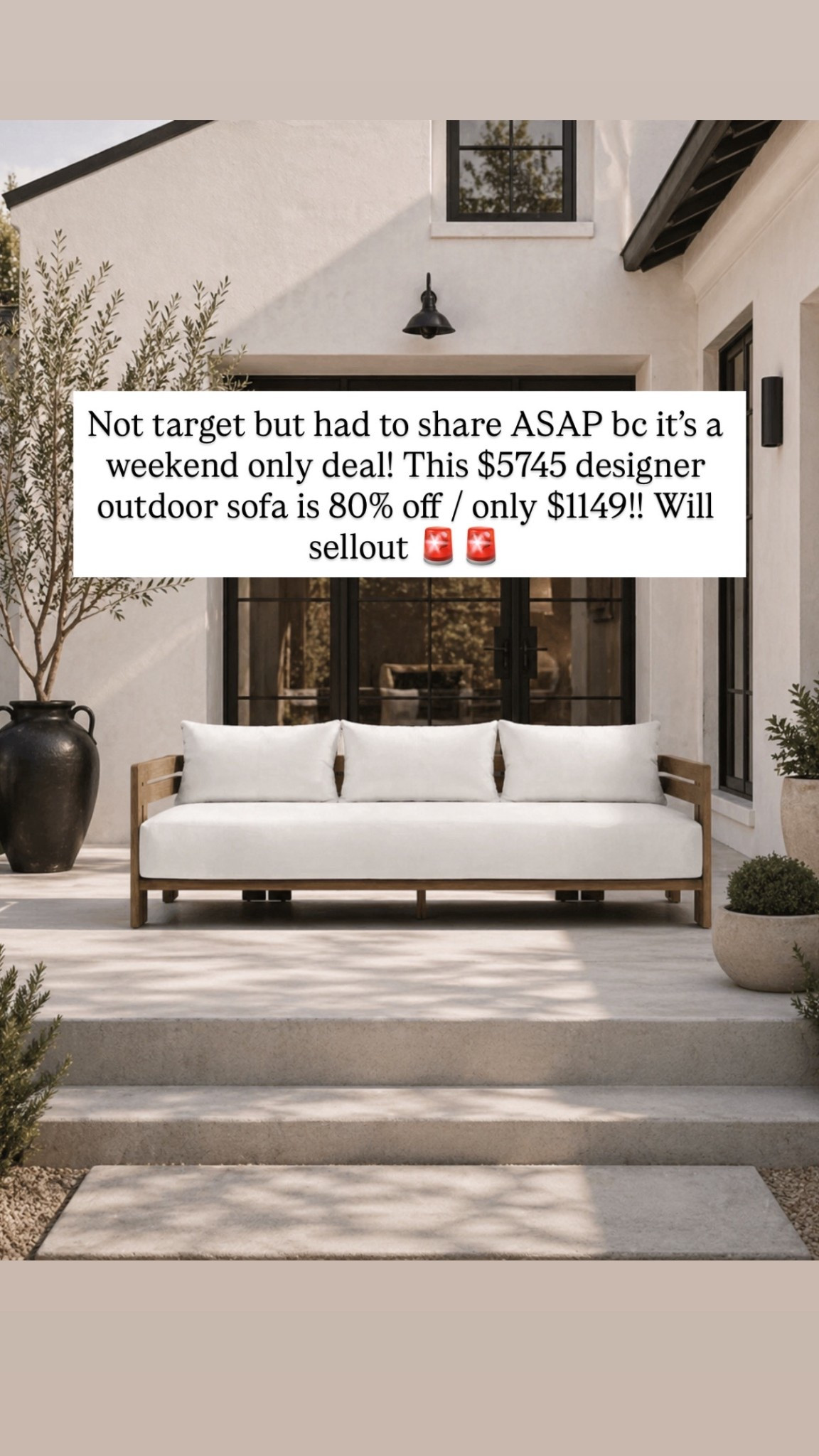 WHAT!!! This designer outdoor sofa is 80% off this weekend only!!!!!!!! 🚨🚨🚨🏃‍♀️🏃‍♀️