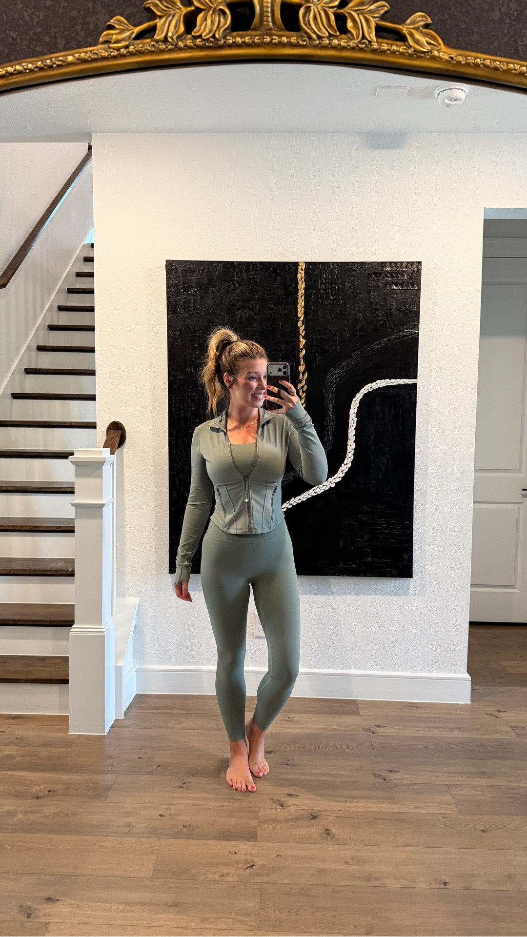 Yoga outfit of the day 
Size 6 leggings (the run a little snug). Size 8 jacket (runs a little big & on sale). Size 10 sports bra (34DDD)  

#LTKfitnessgoals #LTKActive #LTKootd