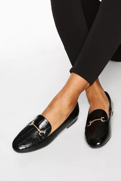 T Bar Croc Basic Loafers | Boohoo.com (UK & IE)