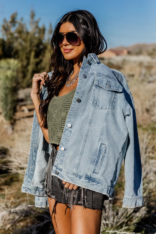 Good Jeans Light Wash Boyfriend Fit Denim Jacket FINAL SALE | Pink Lily