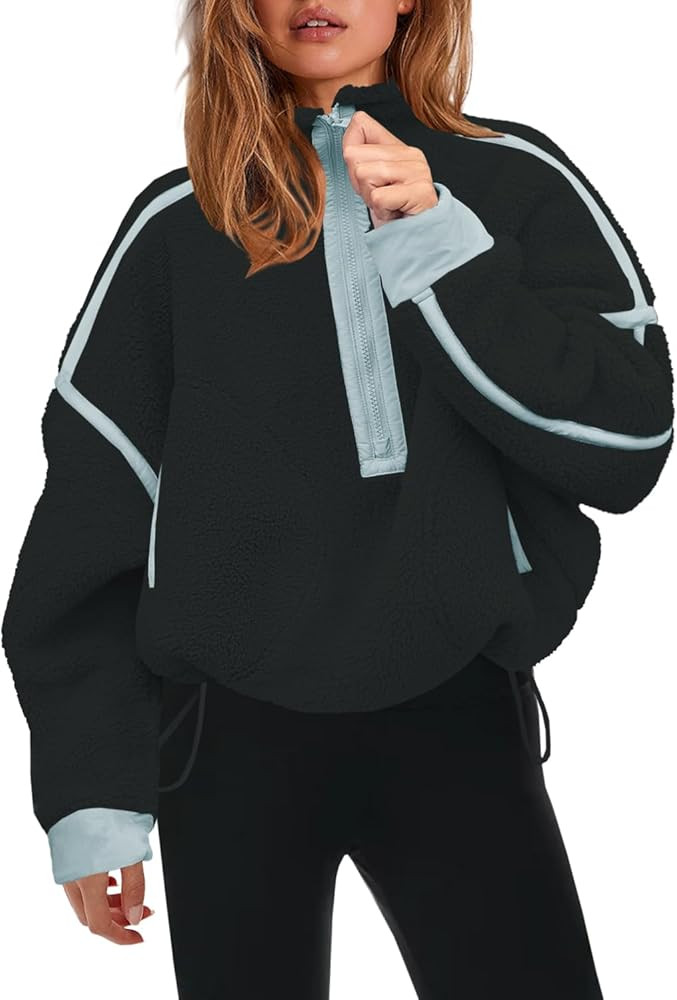 Panadila Womens Half Zip Sherpa Fleece Pullover Soft Oversized Sweatshirt with Pockets Warm Fuzzy... | Amazon (US)