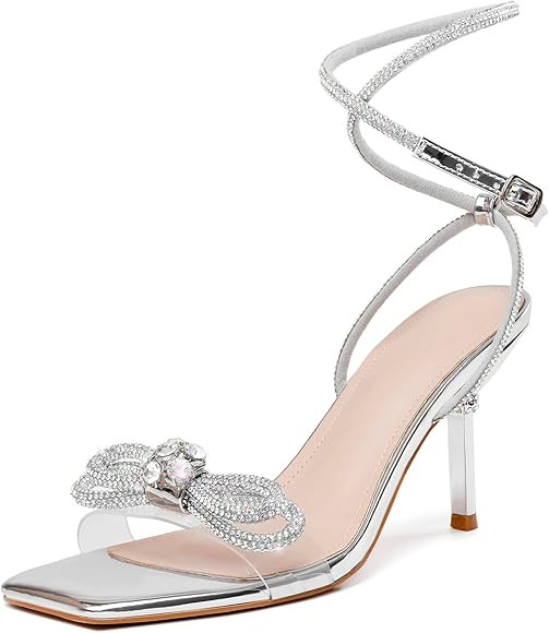 Susanny Women's Closed Toe Rhinstone Wedding Low Heel Slingback Clear Kitten Heels,Adjustable Str... | Amazon (US)