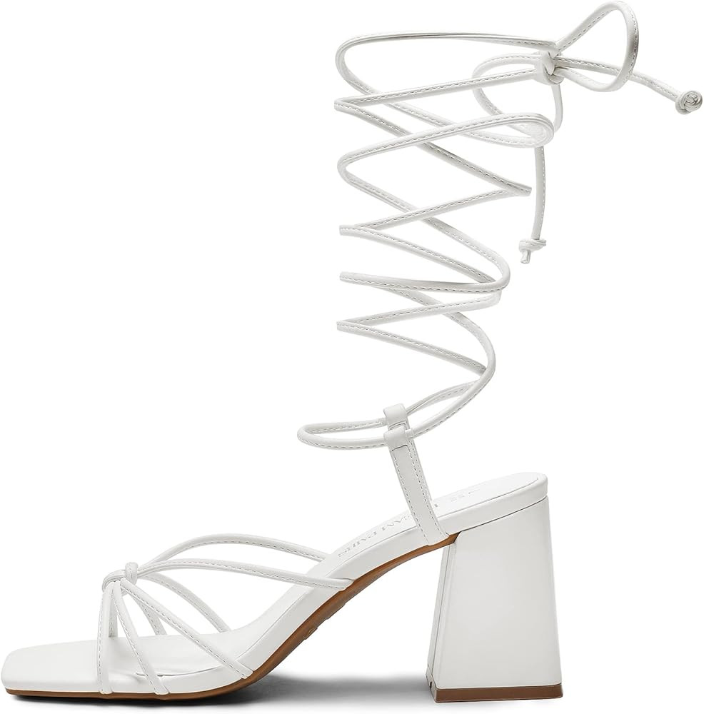 DREAM PAIRS Women's Lace Up Heels Strappy Block High Heel Square Open Toe Chunky Sandals for Part... | Amazon (US)
