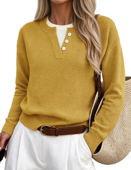 MEROKEETY Womens Fall Oversized Pullover Sweater Layered Neck Henley Tops | Amazon (US)