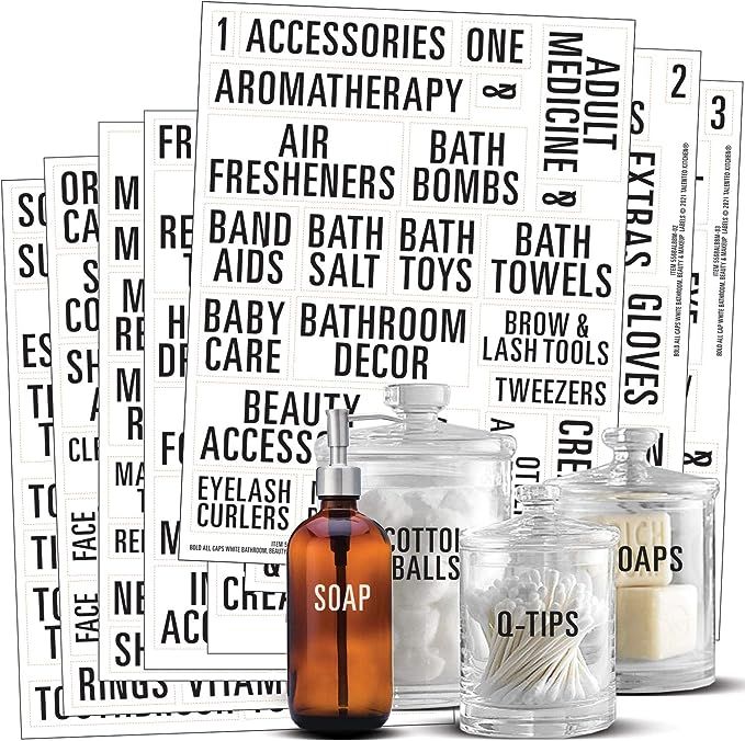 Talented Kitchen 186 Bold All Caps Bathroom Labels, Beauty & Makeup Labels. Black Labels on Clear... | Amazon (US)