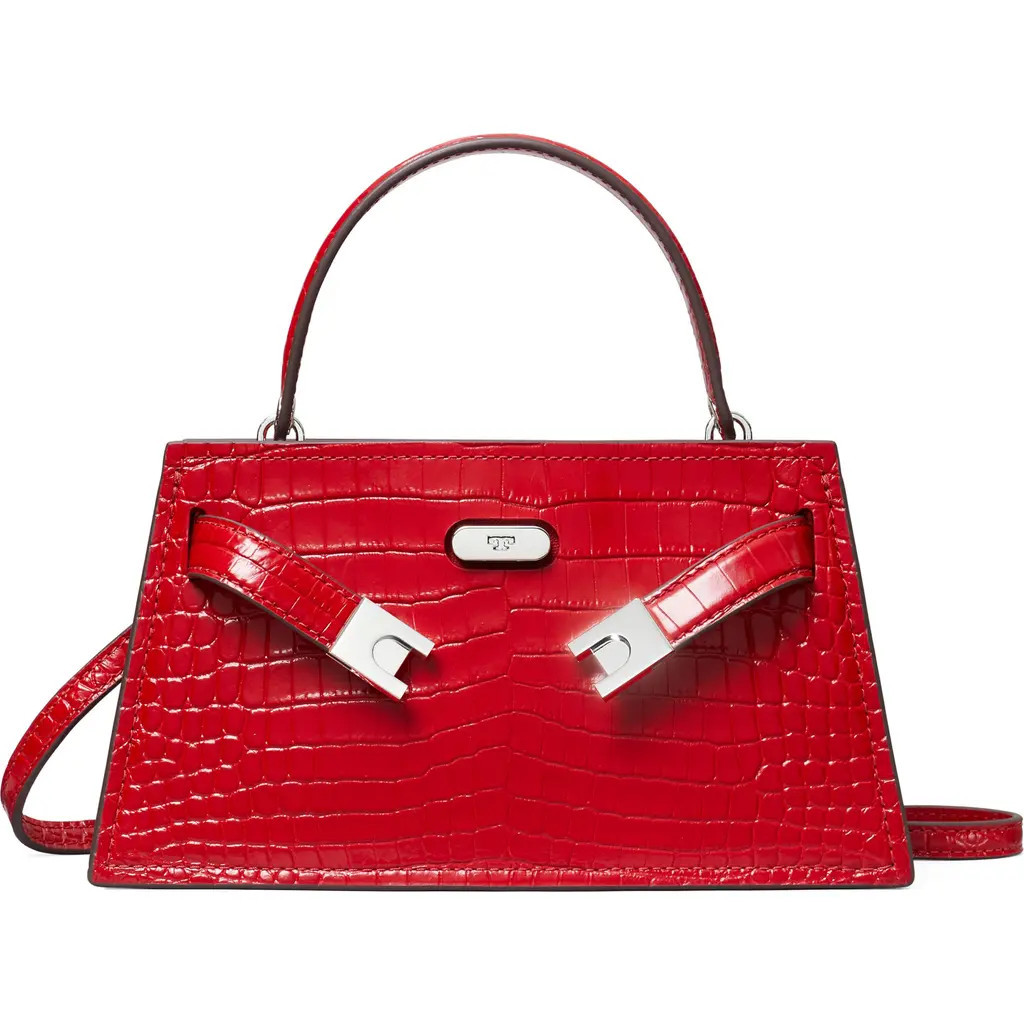 Tory Burch Mini Lee Radziwill Croc Embossed Leather Satchel in Red Sky at Nordstrom | Nordstrom