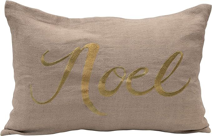 Amazon.com: Creative Co-Op 20" L x 14" H Linen Lumbar w/Gold Color Embroidery Noel Pillows, Multi... | Amazon (US)