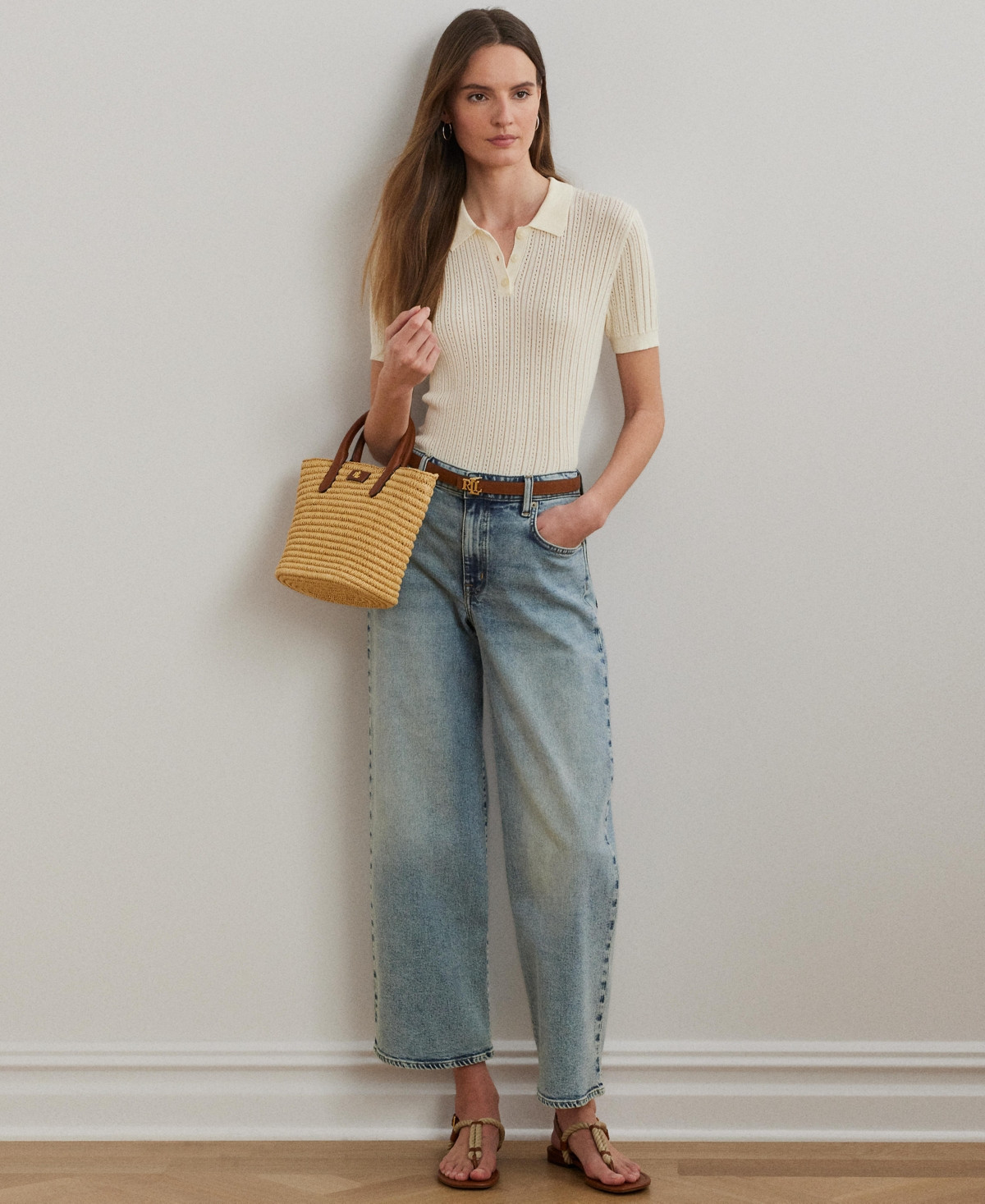 Lauren Ralph Lauren Women's High-Rise Wide-Leg Cropped Jeans - Alicia Wash | Macy's