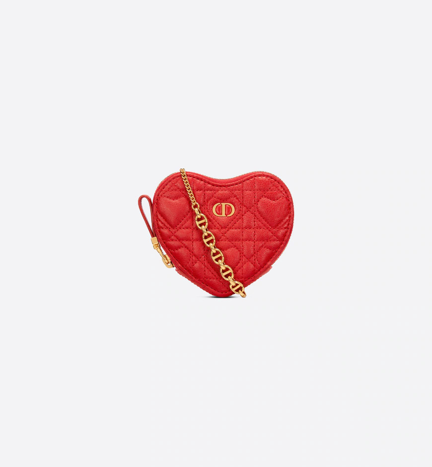 Dior Caro Heart Pouch with Chain  Red Cannage Calfskin with Heart Motif | DIOR | Dior Couture