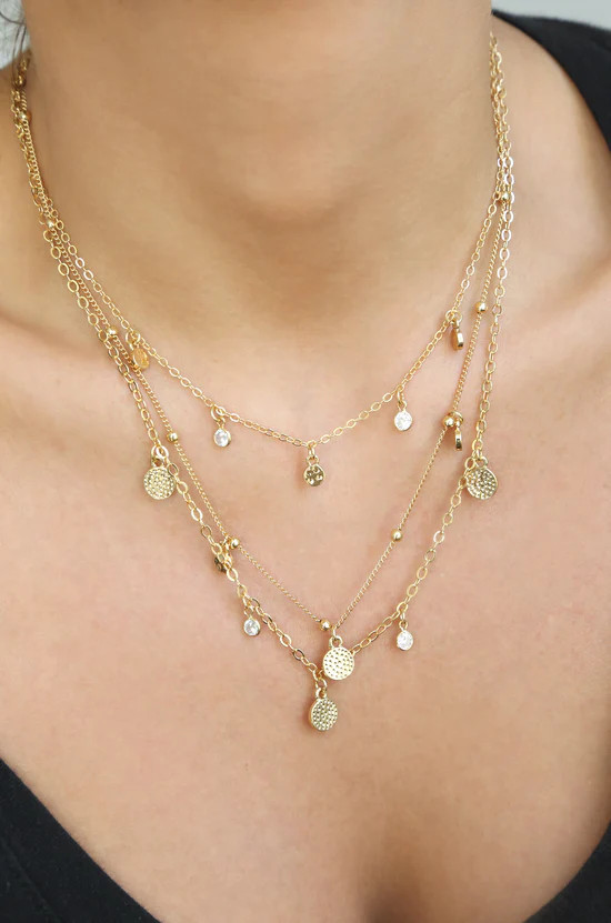 Crystal Detailed Triple Layer Necklace | Ettika