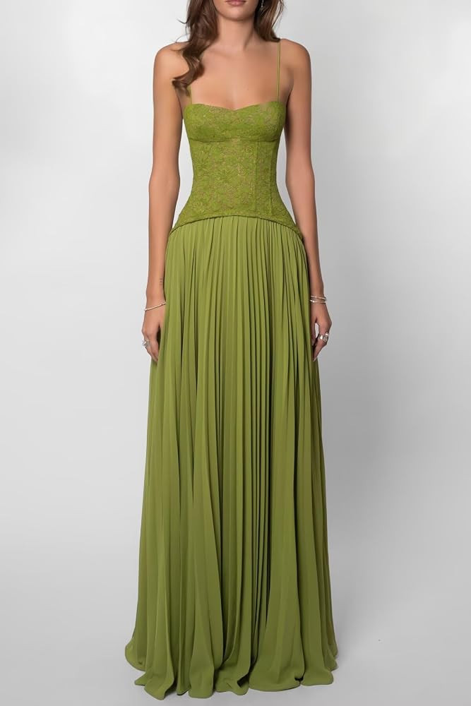 Lace Bridesmaid Dresses for Women Long Formal Pleated Chiffon Prom Dress | Amazon (US)
