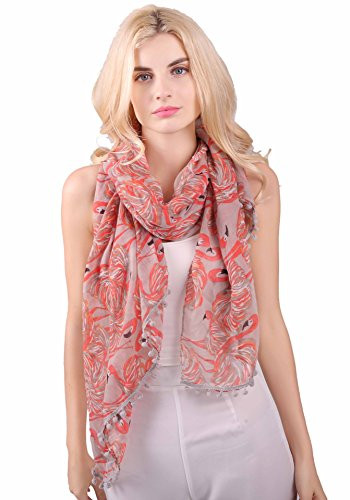 MissShorthair Flamingo Print Scarf with Tassels for Women (Grey) | Amazon (US)