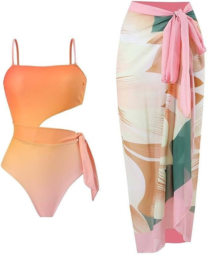 Women's Bikini Sets Women's Fashion New Sexy One Piece with Printed Swimsuit Long Skirt Set (2 Pi... | Amazon (US)