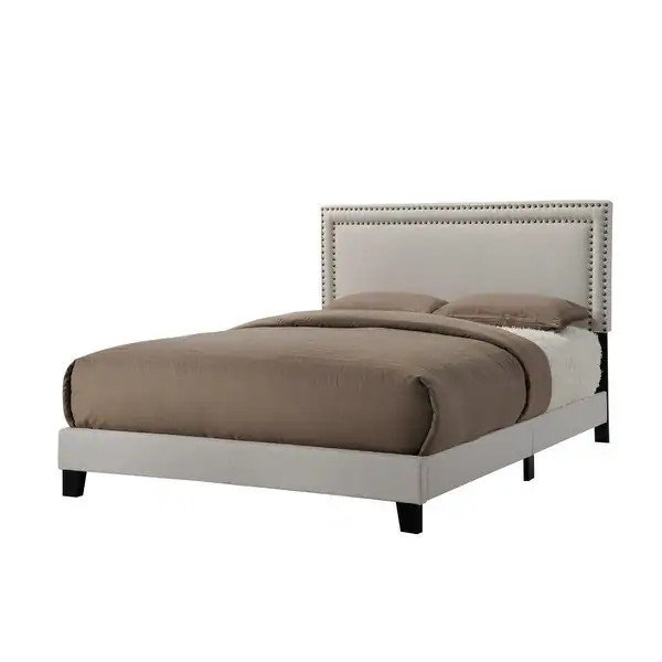 Copper Grove Brieuc Beige Upholstered Panel Bed with Nailhead Trim - King | Bed Bath & Beyond