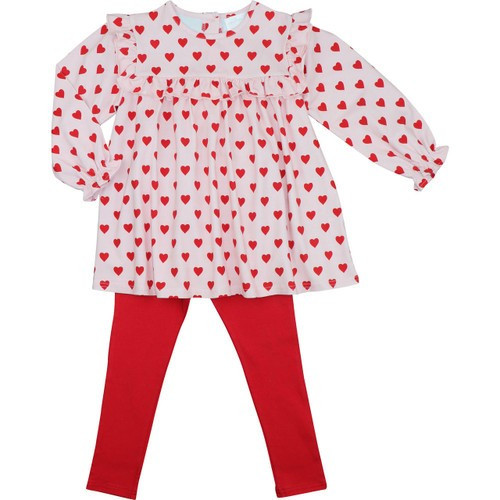 Pink And Red Heart Print Knit Legging Set  - Shipping Late December | Cecil and Lou