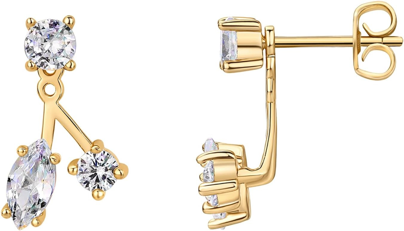 PAVOI 18K Yellow Gold Plated Sterling Silver Posts Cubic Zirconia Ear Jacket Statement Earrings for Women | Marquise CZ Front & Back Stud Earring Jackets | Amazon (US)