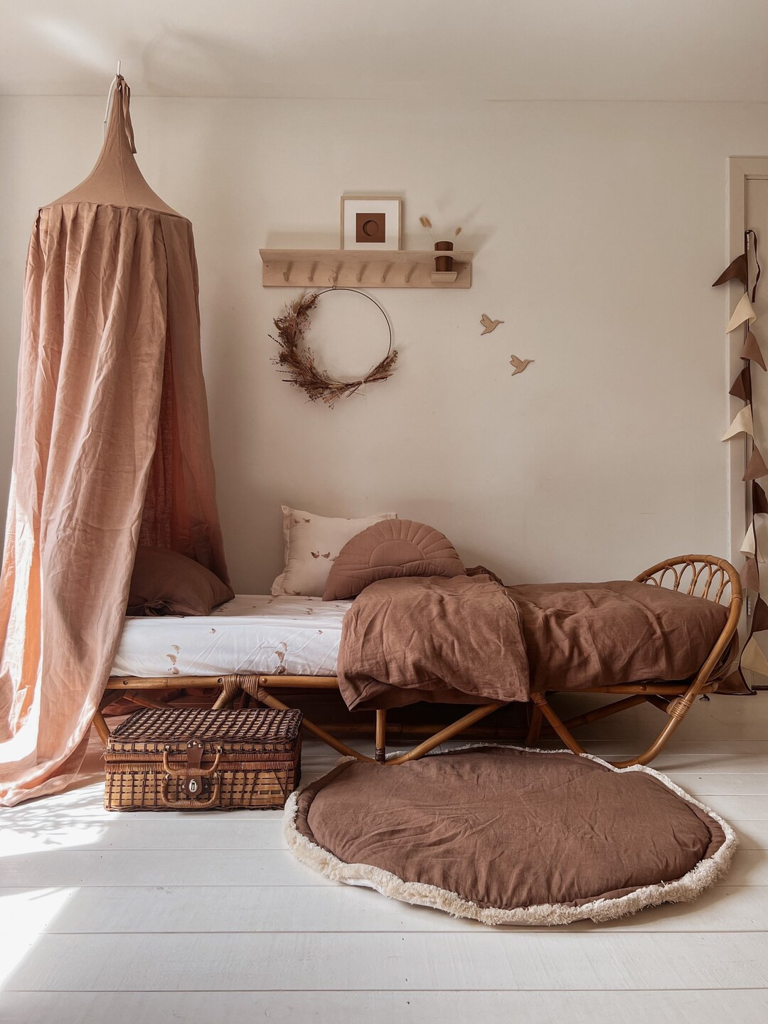 Retro Pink Linen Canopy Bed Canopy - Etsy | Etsy (US)