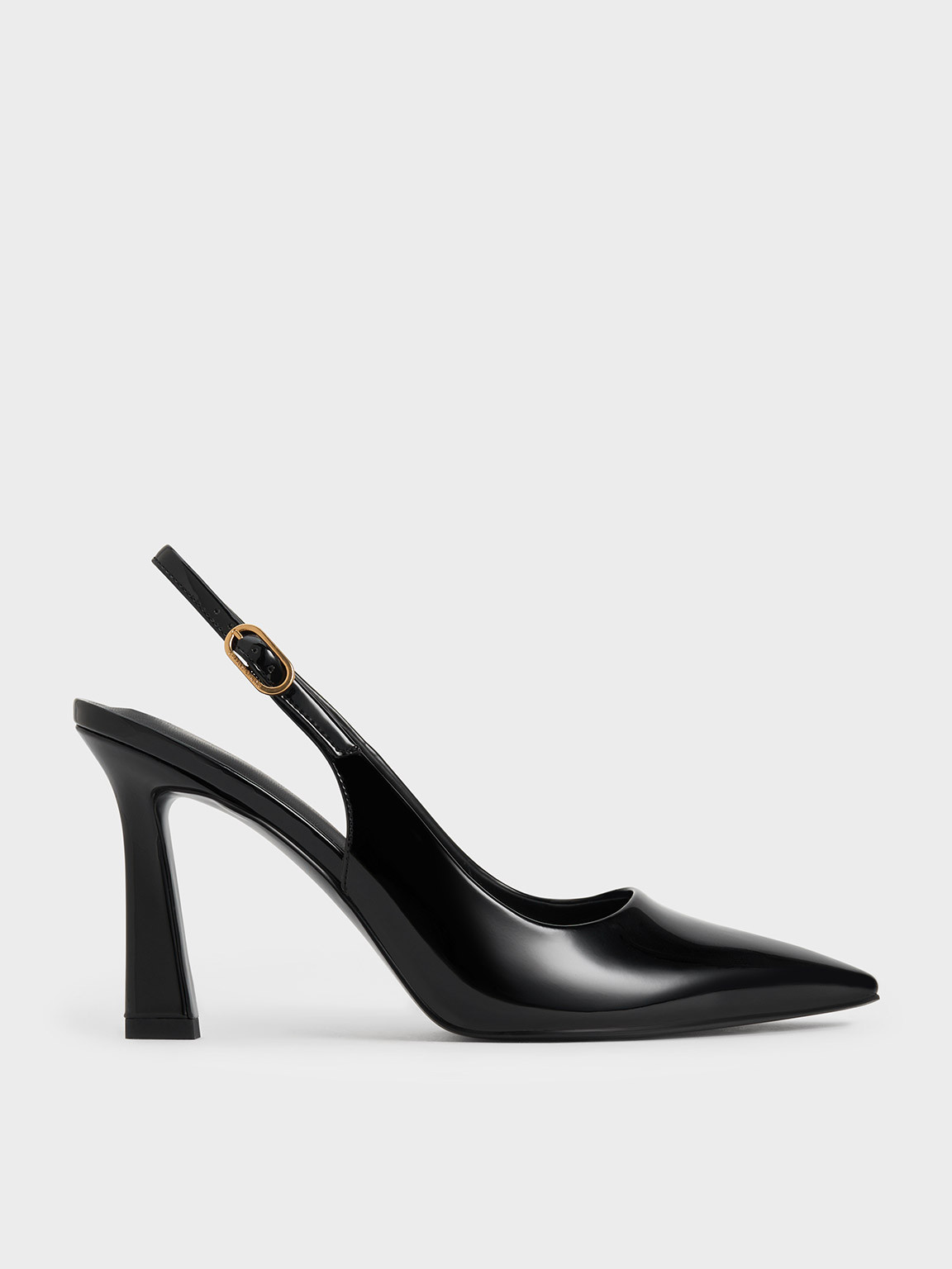 Patent Trapeze Heel Slingback Pumps
 - Black Patent | Charles & Keith UK