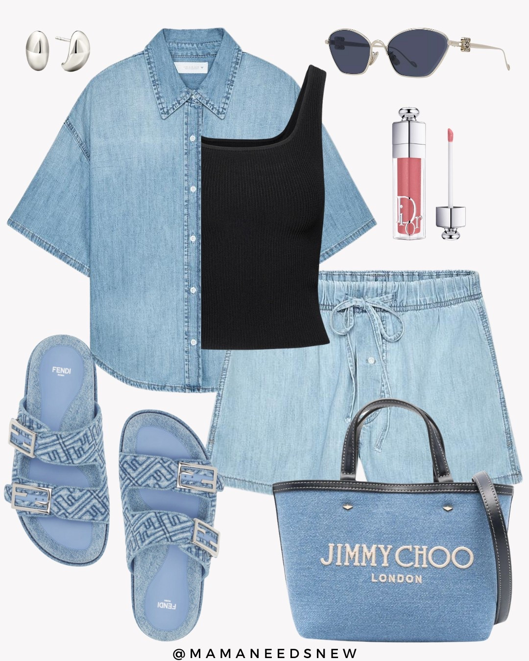 A spring / summer outfit with denim matching shorts outfit set, denim tote bag & slide sandals 🩵 

#LTKShoeCrush #LTKSaleAlert #LTKStyleTip