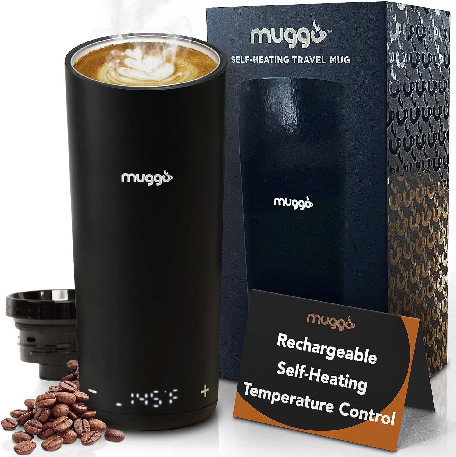 Muggo 12 oz Self-Heating Coffee Mug, Temperature Control Travel Mug, Black Portable Heated Coffee... | Amazon (US)