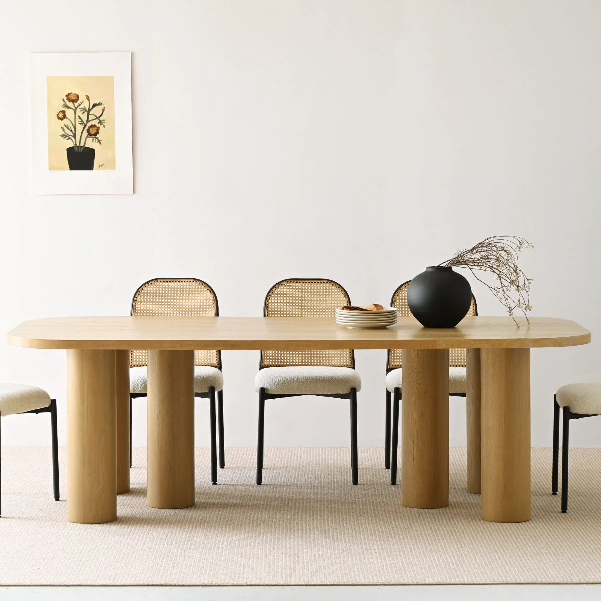 86" Luxe Solid Oak Capsule Dining Table with Pillar Legs | Wayfair North America