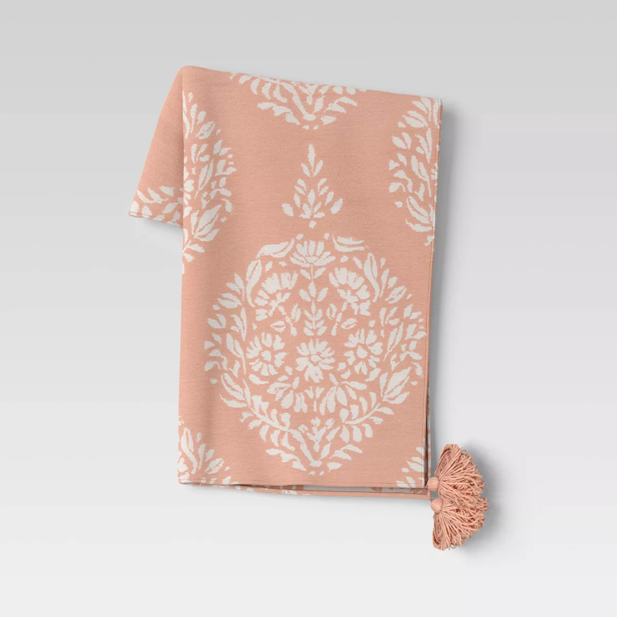 Medallion Jacquard Knit Throw Blanket with Tassels Coral - Threshold™ | Target