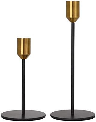Denique Candlestick Holders Set of 2, Brass Gold Black Taper Candle Holders, Candlestick Holders Set | Amazon (US)