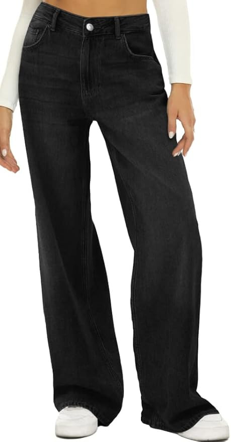 HDLTE Women Wide Leg Jeans High Waist Baggy Jeans Loose Boyfriend Jeans Denim Pants Y2K | Amazon (US)