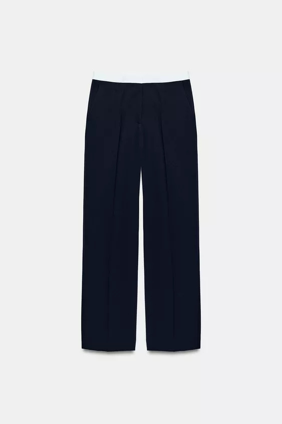 PANTALON DROIT À TAILLE CONTRASTANTE ENSEMBLE | Zara US