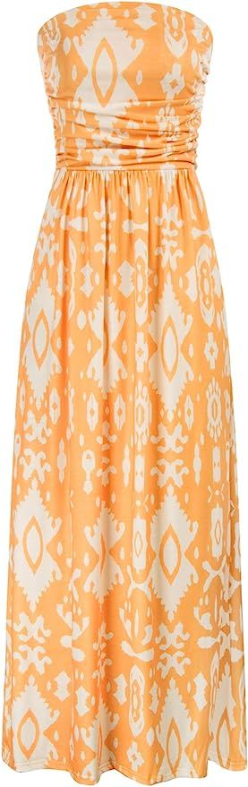 Womens Strapless Tube Top Maxi Dress Floral Boho Beach Dress with Pockets | Amazon (US)