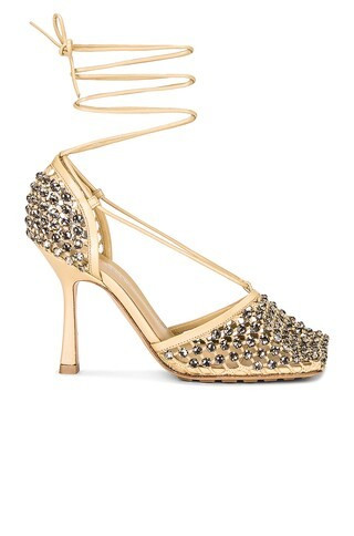 Bottega Veneta Sparkle Stretch Lace-Up Sandals in Beige | FWRD 