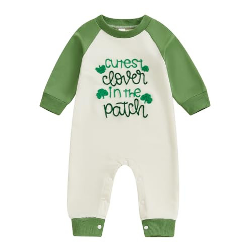 BemeyourBBs Newborn Baby Boy Fall Winter Clothes Button Long Sleeve Romper Jumpsuit Cute Infant One Piece Outfit (Cutest clover in the patch, 12-18 Months) | Amazon (US)