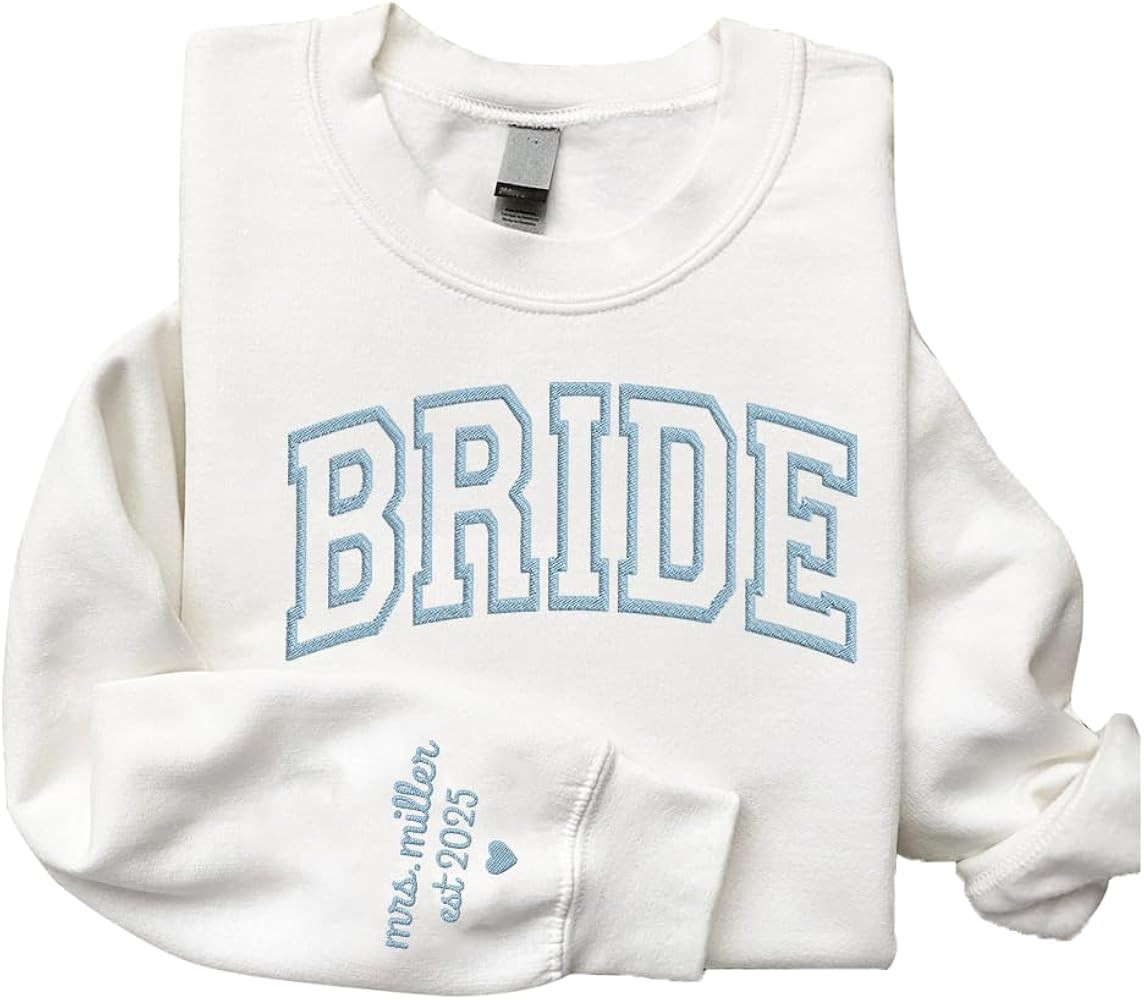 LullabyMall Personalized Embroidered Bride Sweatshirt, Custom Mrs. Last Name, Wedding Gifts For B... | Amazon (US)