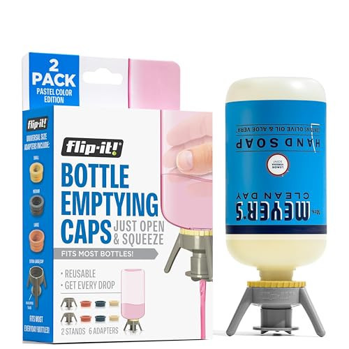 Flip-It! 2-Pack Premium Bottle Emptying Kit – No more wasted product - Fits most plastic bottles – Get out every drop of Shampoos, Lotions, & More – 2 Base Caps, 6 Adapters – Pastel Color Edition | Amazon (US)