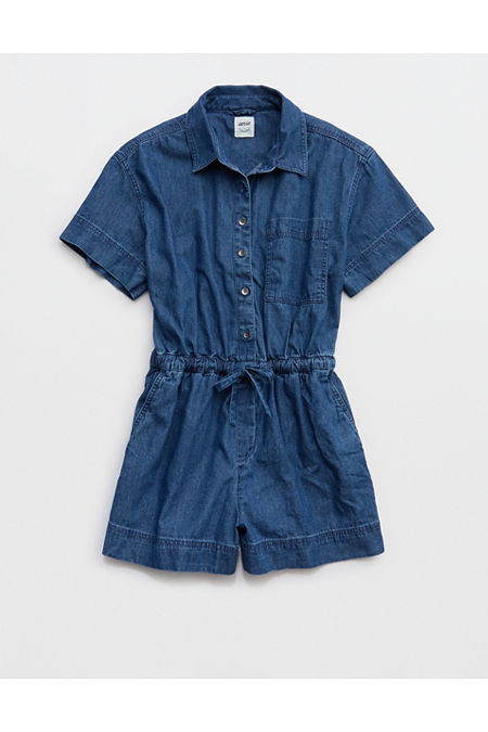 Aerie Chorewear Romper Women's Rocky Blue XXS | American Eagle Outfitters (US & CA)