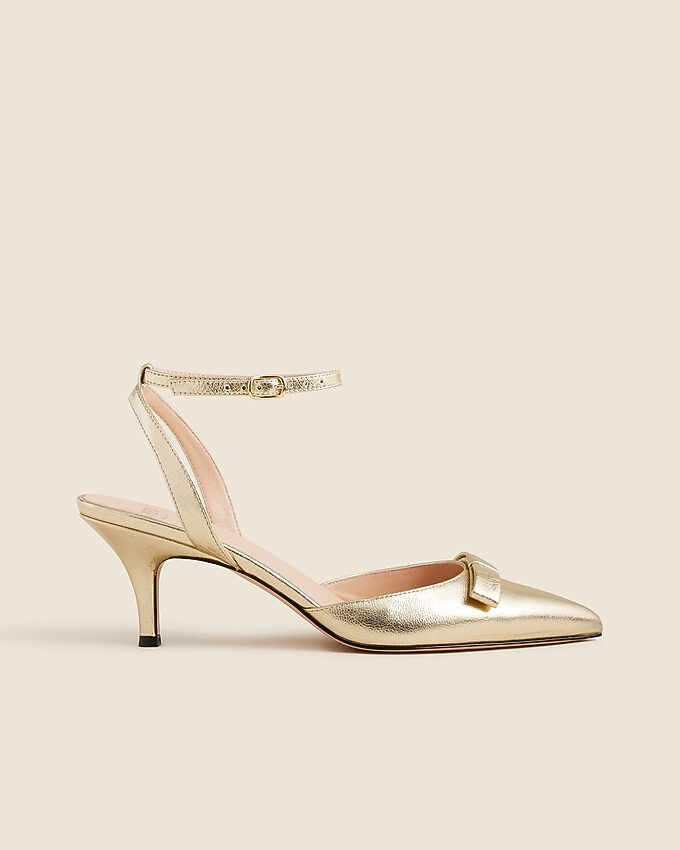 Made-in-Italy Colette bow pumps in metallic crinkle leather | J. Crew US