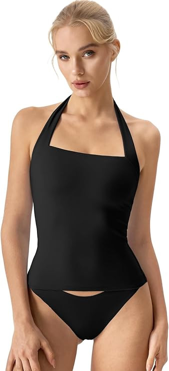 QINSEN Sleeveless Tank Shirts for Womens Double Layer Slimming Fit Basics Square Neck Halter Top | Amazon (US)