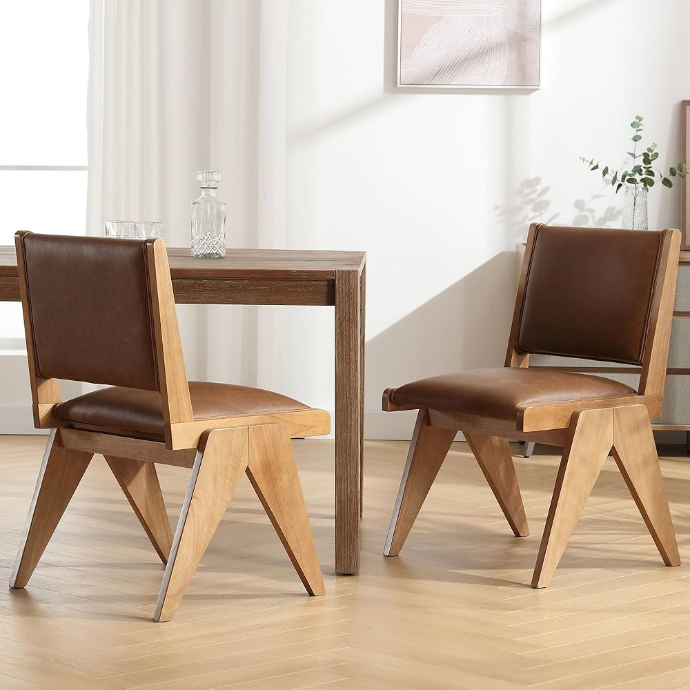 VESCASA Upholstered Dining Chairs with Light Brown Wood Legs, Faux Leather Mid-Century Modern PU ... | Amazon (US)