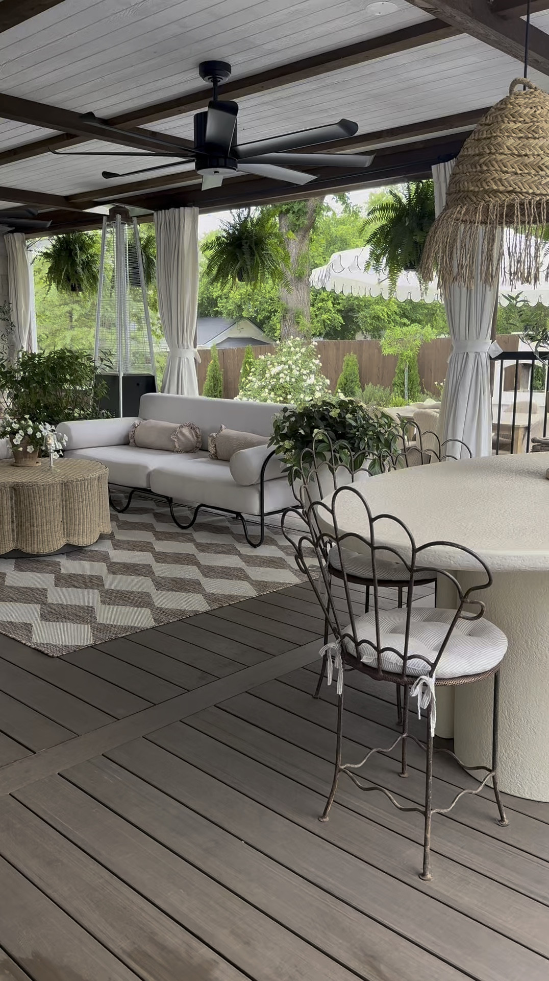 Covered patio is coming along for the season! I have used this checkered rug from @Wayfair so many times! It’s affordable so when the Oklahoma red mud gets to be too much — it’s not too expensive to order a new one! My new patio couch is from @Lulu and Georgia and I love it! Linking all of my patio items here! Covered porch. Patio. Backyard. Above ground pool. Spring. Summer  

#LTKSeasonal #LTKHome #LTKSwim