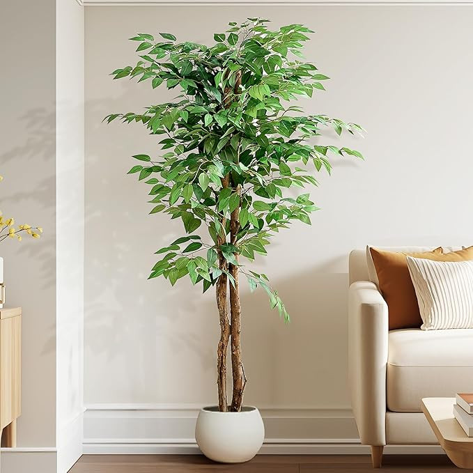 VECELO Ficus Tree Artificial 6 Feet, Tall Faux Tree in Pot, Fake Floor Plant with Realistic Tree ... | Amazon (US)