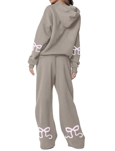 ETCYY NEW Womens 2 Piece Lounge Sets Bow Trim Print Hoodie Set Fall Fashion Oversized Sweatshirts Wide Leg Sweatpants | Amazon (US)