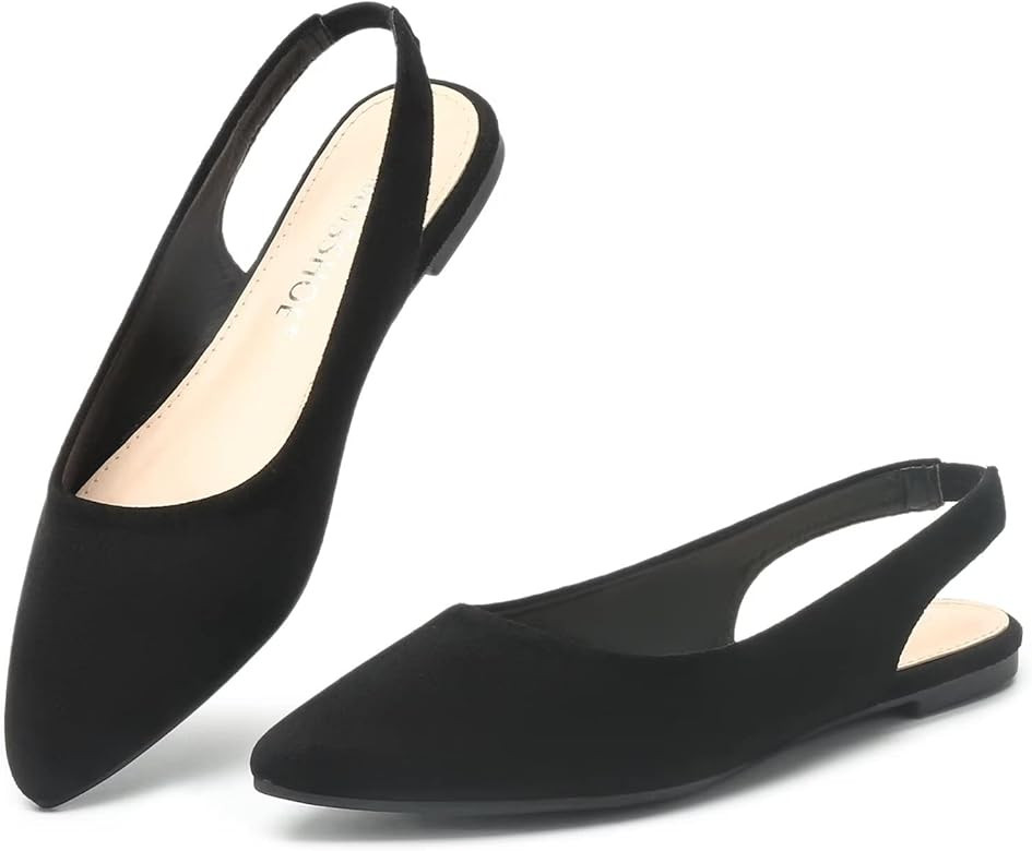 MUSSHOE Flats Shoes Women Slingback Pointed Toe Comfort Womens Flats with Bow | Amazon (US)