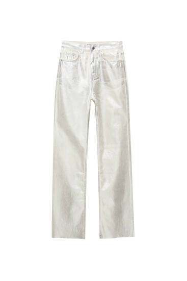 HIGH-WAIST METALLIC STRAIGHT-LEG TROUSERS | PULL and BEAR UK