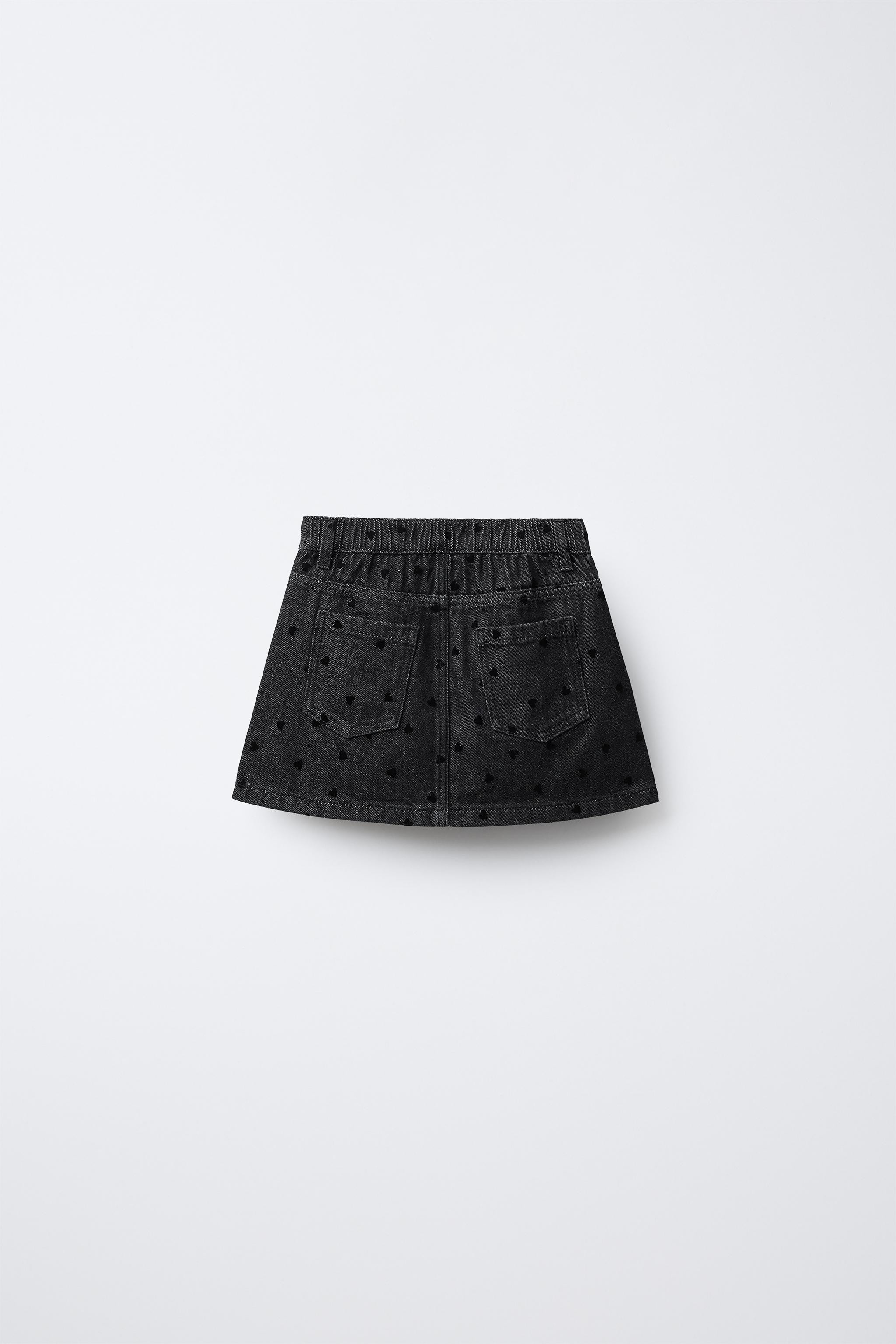 FLOCKED HEART DENIM SKIRT | Zara US